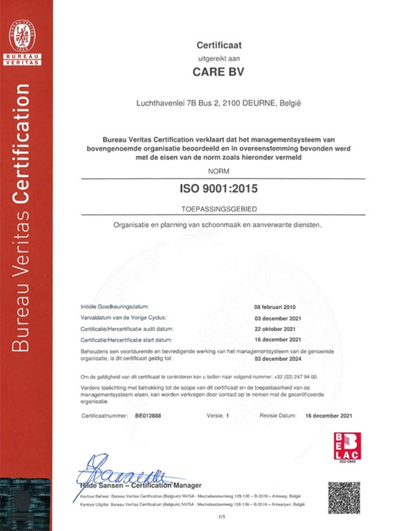 Certificate CARE ISO 9001 2021-2024